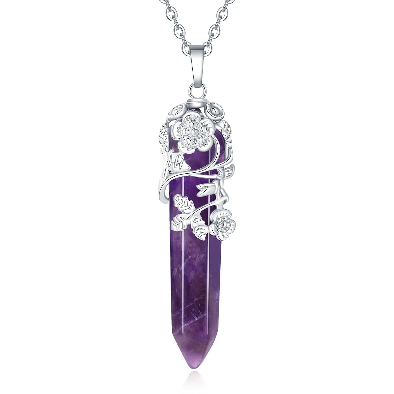 XIANNVXI Amethyst Necklace Purple Crystal Necklaces for Women Flower Pendant Reiki Healing Gemstone Purple Jewellery for Women
