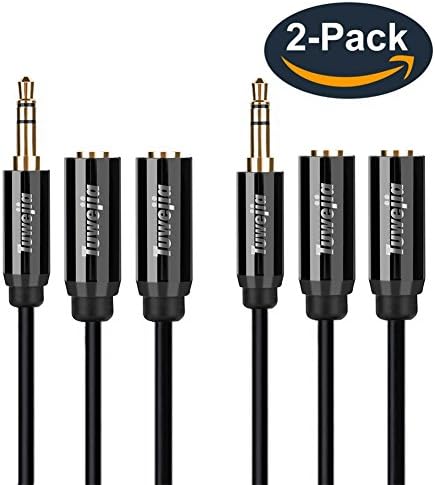 Earphone Splitter Tuwejia 3.5mm Audio Stereo Y Splitter Cable(1Feet 2Pack)3.5mm Male to 2 Port 3.5mm Female 24K Gold Plated Pure Copper for Earphone,Headset Splitter Adapter,