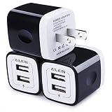 USB Wall Charger, Charger Adapter, Ailkin 3-Pack 2.1Amp Dual Port Quick Charger Plug Cube Replacement for Phone X/7/6S/6S Plus/6 Plus/6/5S, Samsung Galaxy S7/S6/S5 Edge, LG, HTC, Huawei, Moto, Kindle