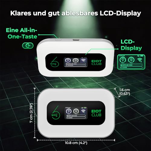 EIOTCLUB Mobile WLAN Router with No Contract, 4G LTE Portable WiFi Hotspot, 3000 mAh Battery, Up to 32 Devices, Built-in SIM Card, Ideal for Travel, Camping & On the Go - Only Suitable for Europe