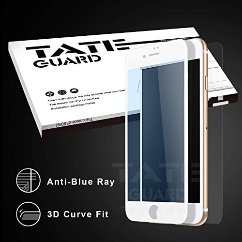 [Harmful Light Filter &amp; 3D Curve Fit] Tateguard Iphone 7 tempered glass screen protector [eyes protection and full bending coverage] [White tooling]