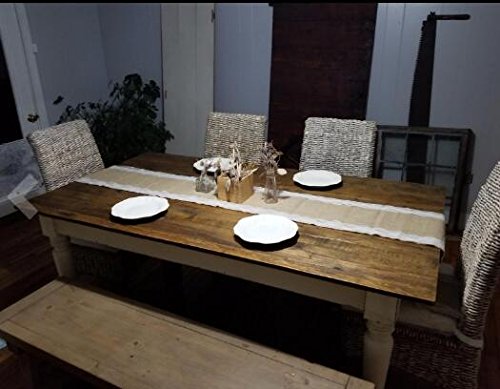 Haperlare 12 x 108 inch Natural Vintage Burlap Table Runner with White Lace Jute Tablecloth Hessian Table Runner Burlap Tablecloth for Country Outdoor Wedding Party Christmas Home Decorations