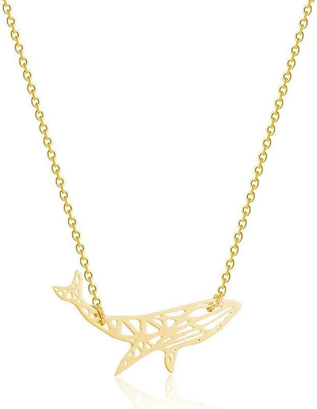YOOE Simple Lines Whale Pendant Necklace, Hollowing Origami Ocean Animal Necklace, for Women Girls Birthday Gifts