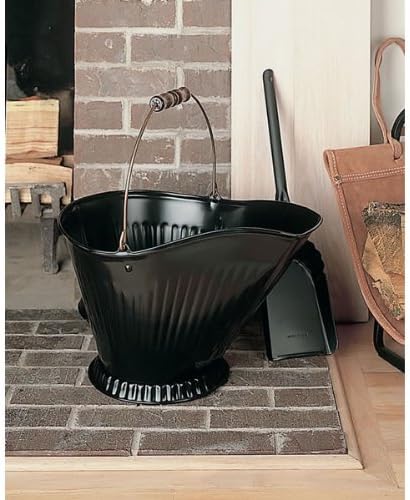 Woodfield 73140 Black Coal Hod & Shovel with Brass Bail and Wooden Handle by Imperial Manufacturing