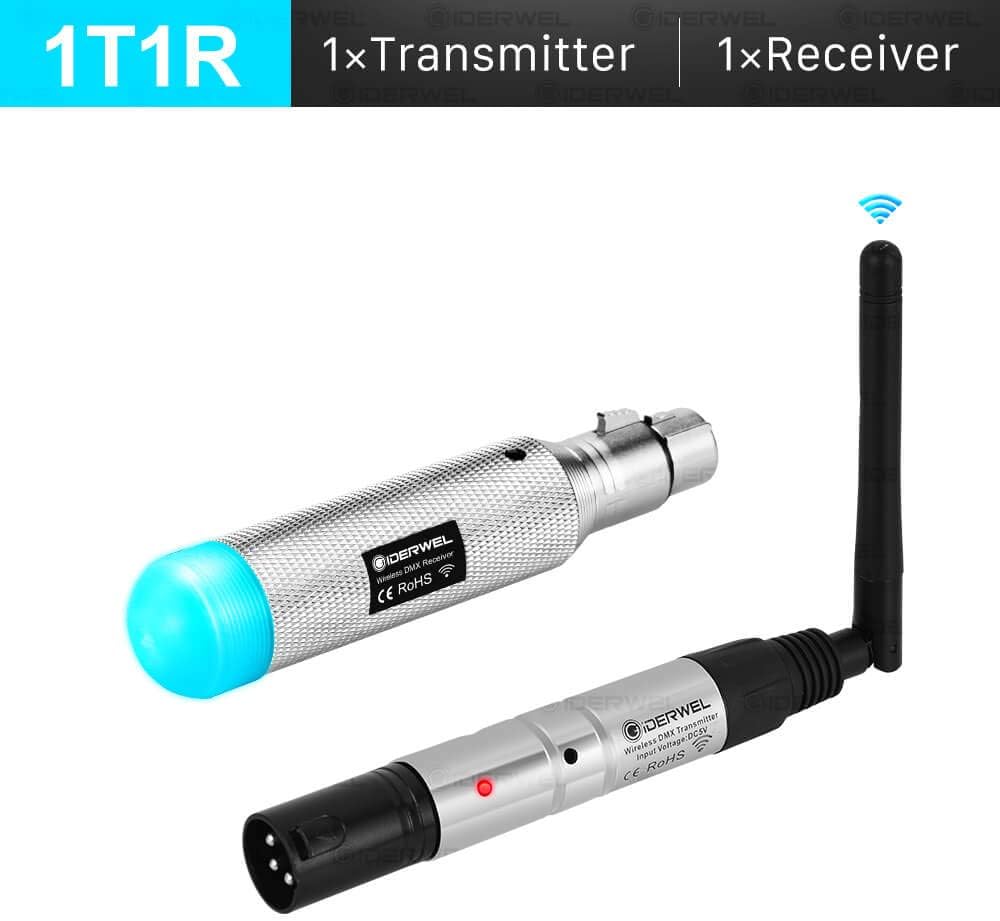 GIDERWEL DMX512 DMX 2.4G Dfi DJ Rechargeable Built-in Battery Wireless Receiver and Transmitter Lighting Controller for Stage Light Party Light (1 Built-in Battery Receiver & 1 Transmitter)