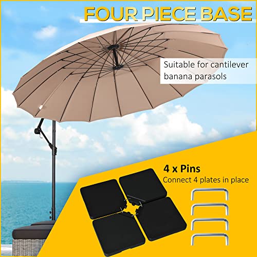 Outsunny Set of 4 Parasol Base Stand Weights for Banana Hanging Cantilever Umbrella, Can Be Filled with Sand or Water, Black