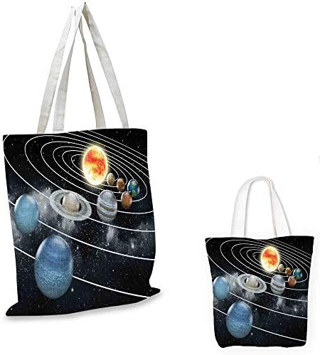 Galaxy royal shopping bag Solar System All Eight Planets and the Sun Pluto Jupiter Mars Venus Science Fiction funny reusable shopping bag Black Grey. 12"x15"-10"