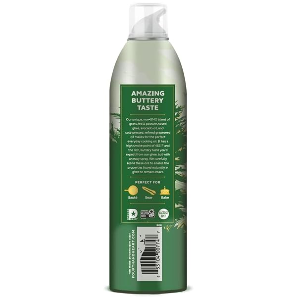 4TH & HEART ORIGINAL GHEE OIL NON-STICK COOKING SPRAY, MADE WITH GRASS-FED, PASTURE-RAISED GHEE, KETO, LACTOSE-FREE, CERTIFIED PALEO BAKING SPRAY (5OZ)