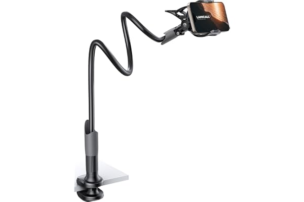 Phone Holder Bed Gooseneck Mount - Lamicall Cell Phone Stand Clamp Clip for Desk, Flexible Lazy Long Arm Headboard Bedside fo