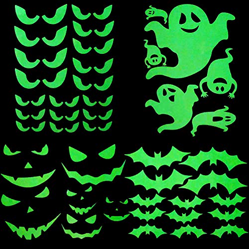 LOCOLO 44Pcs Halloween Luminous Wall Stickers Set, Halloween Window Cling Decals Halloween Wall Decals Stickers Glow in The Dark Luminous Bats Ghost Peeping Eyes Decals Wall Decor