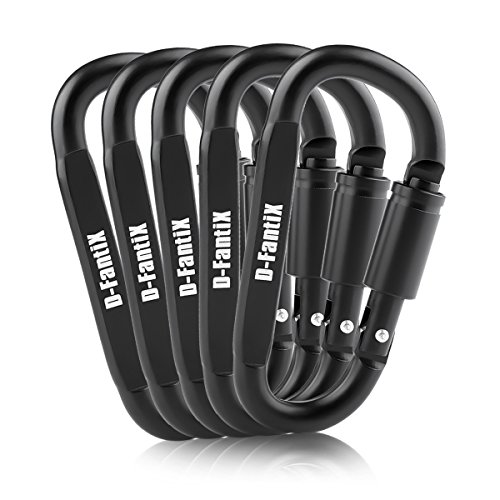 D-FantiX Carabiner Clip, Aluminum Locking Carabiner Keychain D Ring Carabiner Edc Black Pack of 5