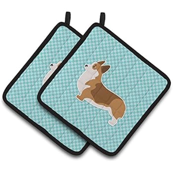 Caroline's Treasures BB3720PTHD Corgi Checkerboard Blue Pair of Pot Holders, 7.5HX7.5W, Multicolor