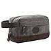 S-ZONE Vintage Leather Trim Canvas Toiletry Bag Shaving Dopp Case Cosmetic Makeup Bag
