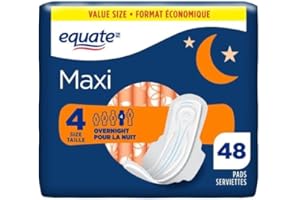 Overnight Absorbency Maxi Pads with Wings – Size 4, 48 Count Leak Protection & Comfort