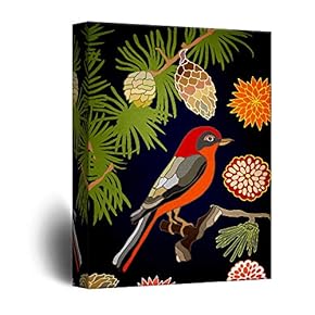 Vintage Style Colorful Brid on Flower Branch