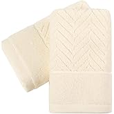 YiLUOMO Beige Hand Towel Set of 2 100% Cotton Ultra Soft Highly Absorbent Terry Striped Hand Towel for Bathroom (13" X 29")