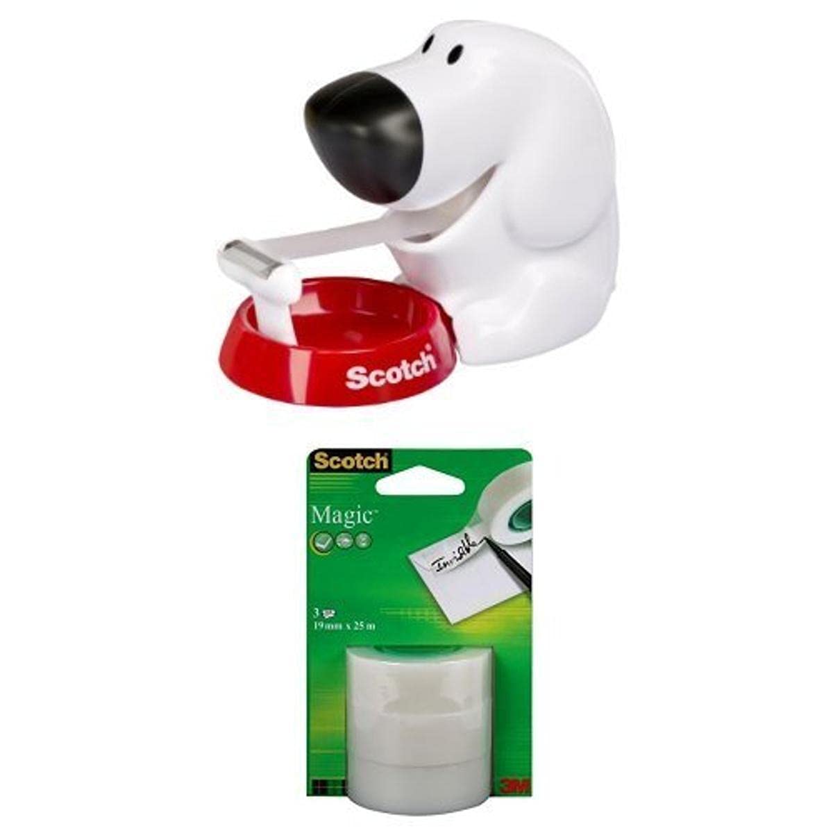 Scotch 19mm x 7.5m Dog Dispenser and 3 Magic Tape Refills