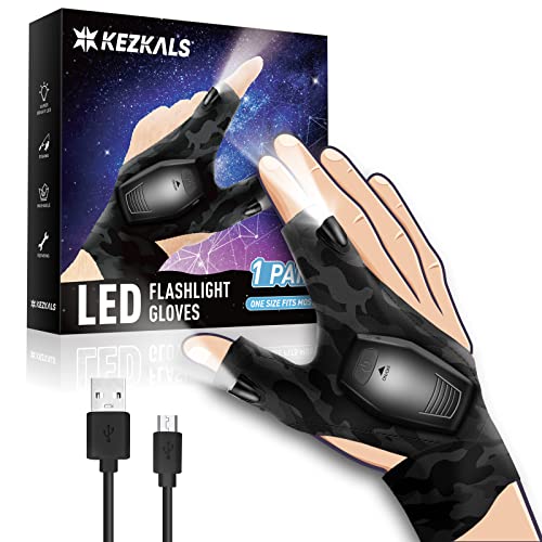 KEZKALS Gifts for Men, Rechargeable LED Gloves, Fishing Accessories Gifts for Men, Gadgets for Men, Birthday Gifts for Him, Presents for Men, Cycling Gloves for Men, Secret Santa Gifts for Men