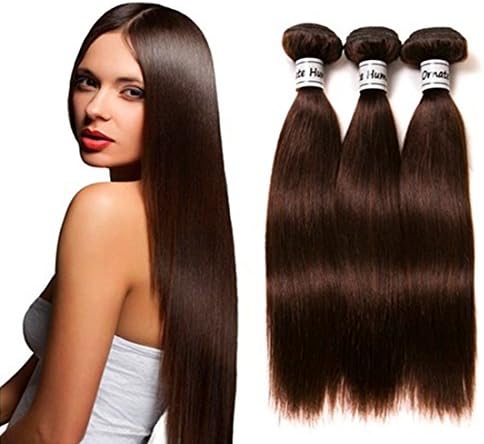 Ornate Hair Dark Brown Human Hair Bundles Straight Hair Extensions Brazilian Straight Remy Hair Weave Unprocessed Virgin Brazilian Hair Extensions Color #2(20 22 24 inch)