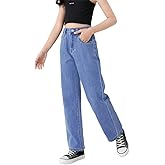thefabland Girls Casual Denim Pants High Waisted Wide Leg Jeans with Pocket