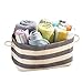 mDesign Soft Hand Knit Closet Storage Organizer Basket Bin with Built-in Handles, for Child/Baby Kids Room, Nursery, Playroom � Large Rectangular Shape - Stripe Pattern in Gray/Cream
