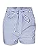 BEAGIMEG Womens High Waist Stripe Casual Shorts with Pockets Belt Dark Blue, Dark Blue, Small