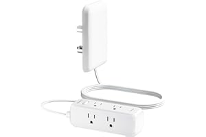 Olcorife Flat Outlet Extender with Cover, Flat Plug Power Strip with 6 AC Outlets, 2000 Joules Surge Protector, 3FT Flat Extension Cord, Home Office Travel Dorm Room Essentials