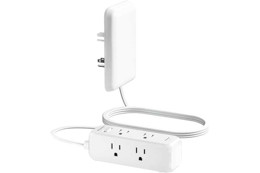 Olcorife Flat Extension Cord with Outlet Cover, Flat Plug Power Strip with 6 Outlets, 3 FT Cord Hidden Outlet Extender for Ti