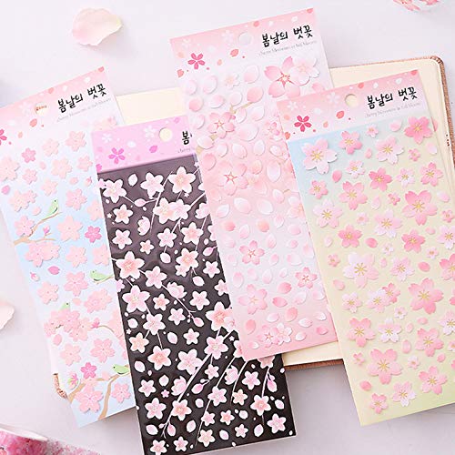 MIAO JIN 16 Pcs Decorative Craft Sakura Stickers Self-Adhesive Decorative Paster Decals for Scrapbooking or Card Making (4 Pattens)