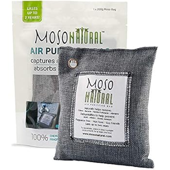 MOSO NATURAL Air Purifying Bag. Bamboo Charcoal Air Freshener, Deodorizer, Odor Eliminator, Odor Absorber for Cars and Closets. 200g Charcoal Color