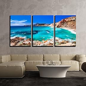 3 Piece Canvas Wall Art - Greece - Milos Island, Beautiful Beach - Modern Home Art Stretched and Framed Ready to Hang - 16"x24"x3 Panels