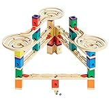 Hape E6009BK65 Quadrilla Wooden Marble Run Construction System, Vertigo, with Bonus Marble Catcher Toy, Multicolor