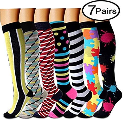 Compression Socks (7 pair) for Women and Men - Best For Running, Athletic Sports, Crossfit, Flight Travel - Suits Nurses, Maternity Pregnancy, Shin Splints - Below Knee High (Compression Socks 3,S/m)
