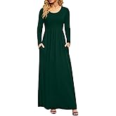 DB MOON Women Casual Long Sleeve Maxi Dresses Empire Waist Long Dress with Pockets