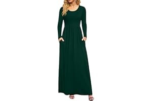 DB MOON Women Casual Long Sleeve Maxi Dresses Empire Waist Long Dress with Pockets