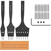 WUTA Removable Leather Hole Punch Lacing Stitching Professional Working Hand Tool Kit Round Hole Puncher Craft Chisel Cutting Punches Kits 2nd Gen 4mm-(2+4+6)
