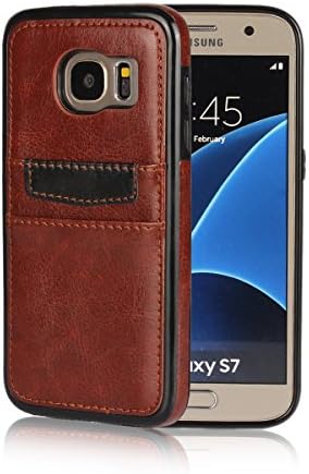 Galaxy S7 Case, SASA Synthetic Leather Galaxy S7 Wallet Case Back Cover with Credit Card Holders Anti-Scratch Soft Rubber Bumper Case for Galaxy S7 - Brown