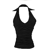 Verdusa Women's Y2K Criss Cross Knot Halter Top Goth Backless Sleeveless Fitted Crop Tops