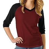 3/4 Sleeve Womens Baseball Shirt – Womens V Neck T Shirts Raglan Sleeve Women Tops, Classic Baseball Jersey Women
