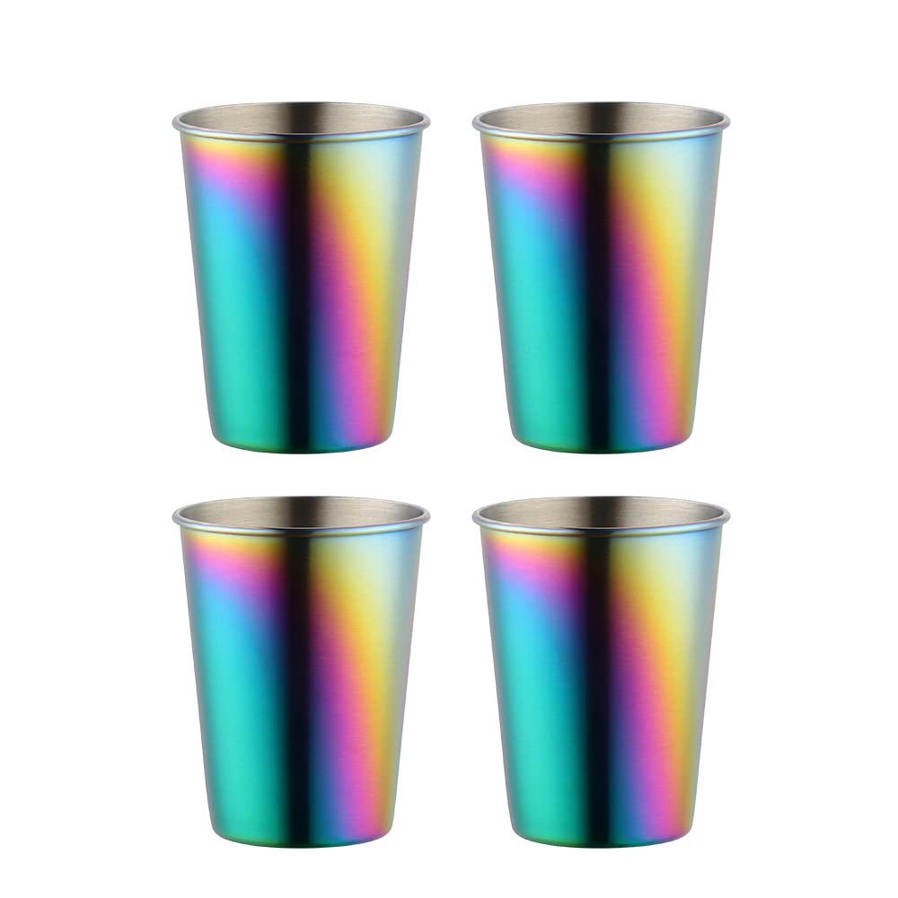 Buyer Star Rainbow Stainless Steel Cups (350ml) - (4 Pack) Premium Metal Drinking Glasses | Stackable Durability Cup