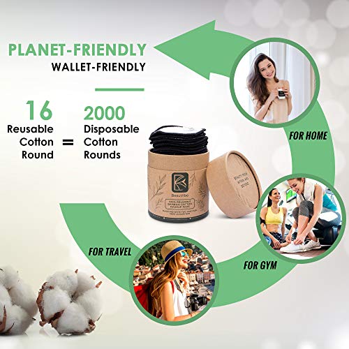 Reusable Cotton Pads for Face 16 Pack w/Laundry Bag & Cotton Face