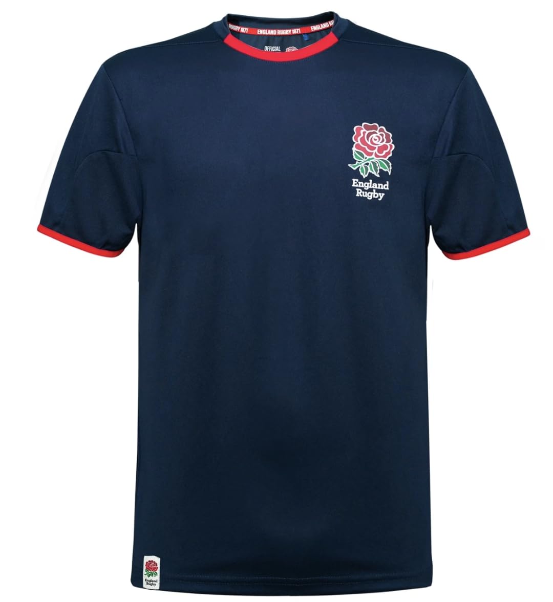 Official Mens England RFU Rugby Shirt - England Rose Leisure T-Shirt, Casual Top (UK, Alpha, 3XL, Regular, Navy)