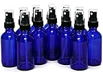 12, Cobalt Blue, 2 oz Glass Bottles, with Black Fine Mist Sprayers