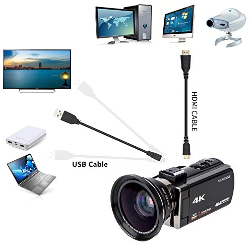 4K Camcorder Digital Video Camera Recorder Vlogging Camera NESENNI HD 48.0MP 3.0 inch Touch Screen IR Night Vision 16X Digital Zoom Camera with 2 Batteries,Led Video Light and Wide Angle Lens(614KWL)
