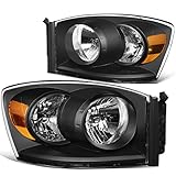 Pair Black Housng Clear Side Front Bumper Driving Headlight Lamps for 06-09 Dodge Ram Truck