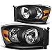 Pair Black Housng Clear Side Front Bumper Driving Headlight Lamps for 06-09 Dodge Ram Truck