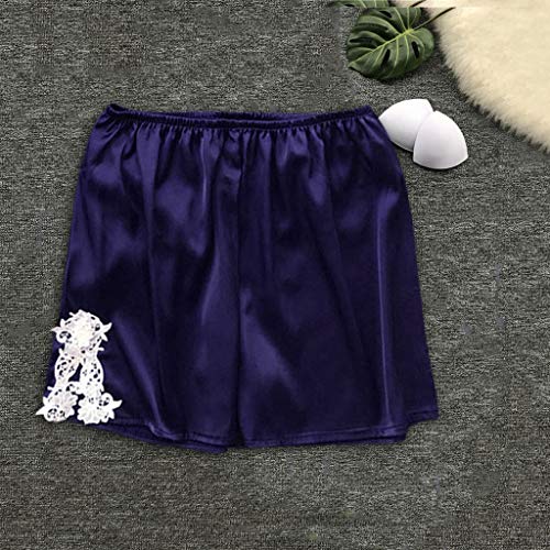 Women's Boxer Shorts Pajama Bottoms Solid Boxer Shorts Lace Hem Pajamas Shorts Sexy Plus Size Stain Sleep Shorts Navy