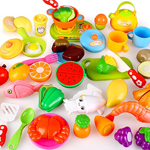 BeebeeRun Cutting Pretend Play Food with Clear BackPack, 41 Pcs Toy