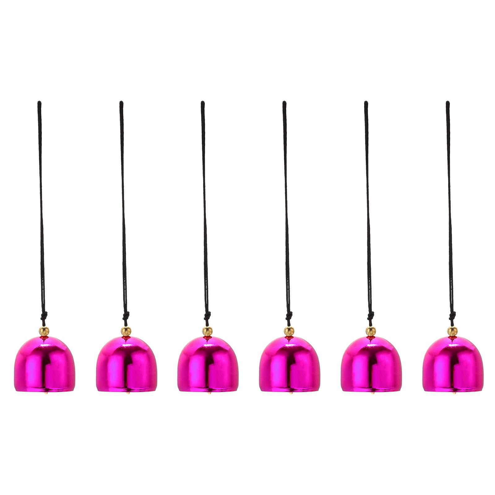 PATIKIL 6 Pcs Wind Chime, Hanging Bells Temple Bells Retro Outdoor Hanging Metal Chinese Wind Chime Round with Lanyard for Outside Garden Camping, 28x25mm, Hot Pink Black