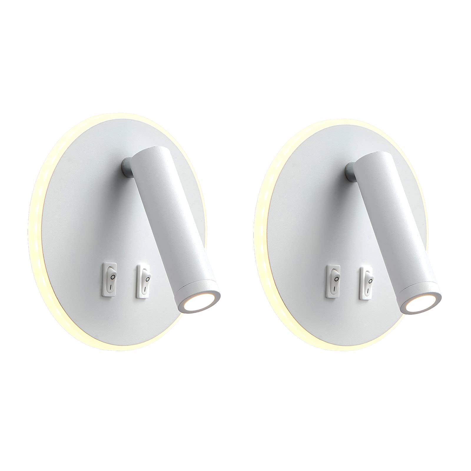 uksunvi LED Wall Mounted Lamp,Bedside Reading Wall Light,12W LED Wall Lamp, Adjustable Spotlight （3W +9W 3000K Warm Light） (2PCS White Circular)